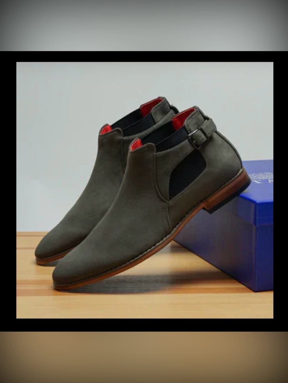 Tayno Men's Charcoal Suede The Habit Chelsea Boots with Buckle - 7